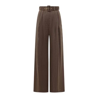 Zimmermann Broeken, Dames, Bruin, XS, Wijde Pijpen Broek met Plooi aan de Voorkant