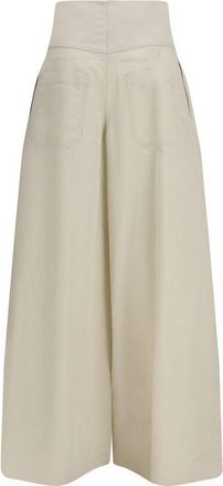Brunello Cucinelli Wide-Leg Pleated Cotton Trousers - Beige