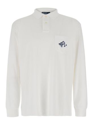 Polo Ralph Lauren Terry White Polo Shirt With Patch Pocket On The Front And Logo Detail In Cotton Blend Man