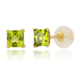 MAX + STONE 14k Yellow or White Gold 4mm Square Princess Cut Gemstone Stud Earrings