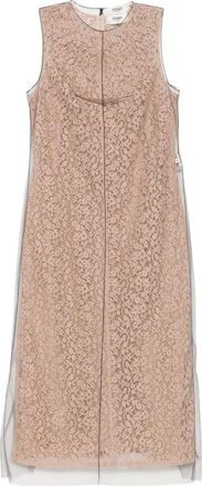 Fendi floral-lace midi dress - women - Cotton/Silk/Polyamide - 38 - Neutrals