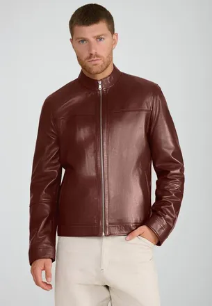 FURNIQ Otis Racer Leather Jacket in Burgundy at Nordstrom, Size Small