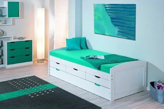 Dmora Cama Individual Con Cama Nido Inferior Y Tres Cajones, Blanco, 98 X 63 X 195 Cm