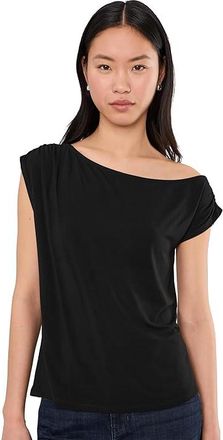 Liverpool L.A. Short Sleeve Asymetric Off-shoulder Knit Top Womens Clothing Black : SM, Viscose