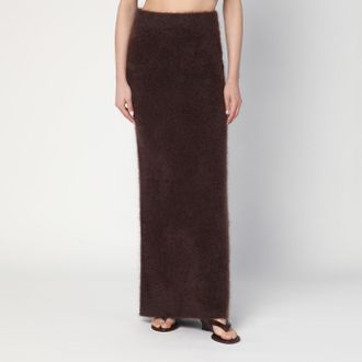 Soft Goat Long Mocha Coloured Brushed Cashmere Skirt