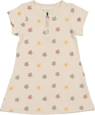Maniere Floral Ribbed Dress in Beige at Nordstrom, Size 2T