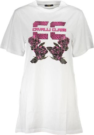 Cavalli Korte witte jurk met ronde hals - Dames - Korte kleedjes - Wit - L - Kleedjes