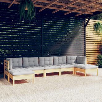 vidaXL Juego De Muebles De Jard&iacute;n 7 Pzas Y Cojines Madera Pino Gris Vidaxl