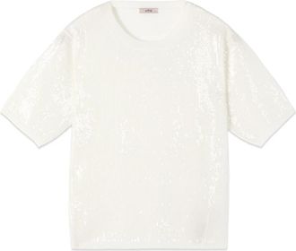 Oltre Trui van gemengd viscose met pailletten - Dames - Ronde hals truien - Wit - XL - Pailletten - Truien & Vesten