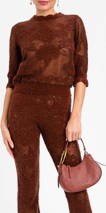 Twinset Top in maglia di misto lana trasparente con collo a rouches