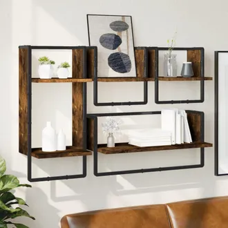 vidaXL Vidaxl - Estantes Pared Barras 4 Pzas Madera De Ingenier&iacute;a Roble Ahumado