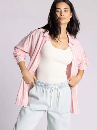 Thread & Supply Eden Striped Button Down Shirt In Rose Cream