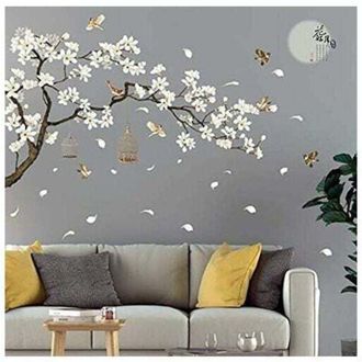 OEM Pegatinas De Pared De Flores De Cerezo Y P&aacute;jaro En Una Rama, Pegatinas De Estilo Vintage Para Dormitorio De Adultos, 187 X 128 Cm, Pegatinas Para Cabe