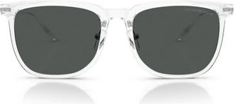 Emporio Armani 56mm Low Bridge Square Sunglasses in Shiny Crystal /Dark Grey at Nordstrom