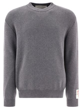 Golden Goose Grey Crewneck Sweater With Maxi Logo Lettering On The Rear In Cotton Blend Man