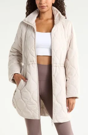Zella Skyline Longline Quilted Jacket in Grey Pebble at Nordstrom, Size Xx-Large