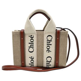 Chlo&eacute; Beige Brown Canvas Leather Tote Bag (Pre-Owned)