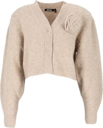Rotate Oxford Tan Knit Flower Cardigan