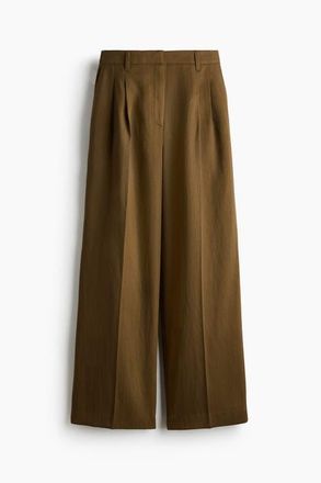 H&M Linen-blend Tailored Trousers in Dark Olive Green at Nordstrom, Size 14