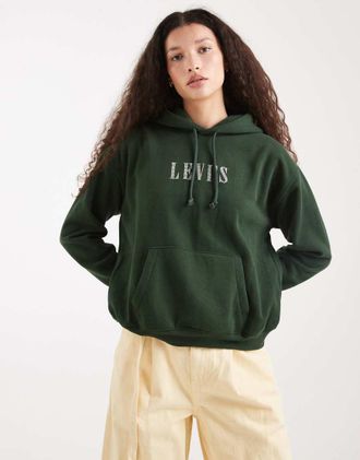 Levi's Everyday - Felpa con cappuccio verde con logo glitterato