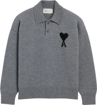 Ami Quota Poloshirt - Heren - Polos - Grijs - L - Wol - Tops
