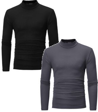 Generic 1/2 Pack Mens Long Sleeve Thermal Underwear Tops Turtle Neck Pullover Long Sleeve Roll Neck T-Shirt Casual Basic Slim Fit Knitted Mock Neck Tee Top Li
