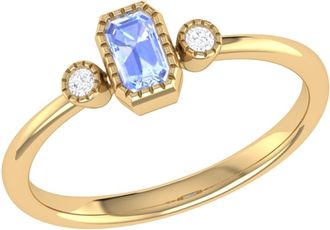 LuvMyJewelry Emerald Cut Tanzanite & Diamond Birthstone Ring in 14K Gold
