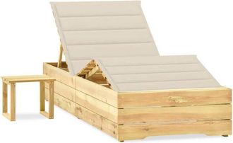 vidaXL Tumbona De Jard&iacute;n Con Mesa Y Coj&iacute;n De Madera De Pino Impregnada Vidaxl