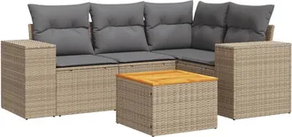 vidaXL Vidaxl - Juego De Sof&aacute;s Jard&iacute;n Con Cojines 5 Pzas Rat&aacute;n Sint&eacute;tico Beige