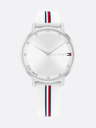Tommy Hilfiger Reloj de acero inoxidable con correa blanca