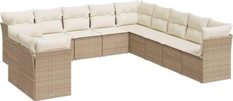 vidaXL Set De Sof&aacute;s De Jard&iacute;n 11pzas Con Cojines Rat&aacute;n Sint&eacute;tico Beige Vidaxl