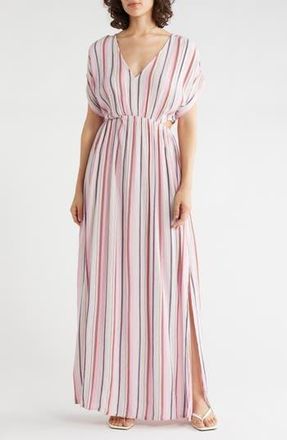 Lovestitch Short Sleeve Cutout Maxi Dress in Natural/Pink at Nordstrom Rack, Size Medium