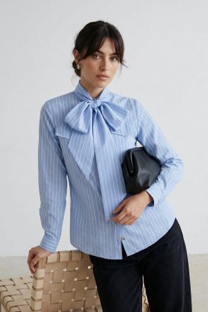 Trendyol Modest Dames Blauw Gestreept Lang Regular fit Modest Overhemden