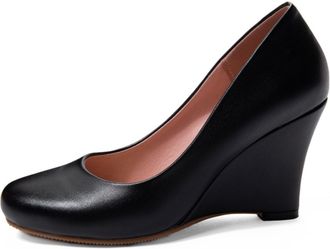 Generic Womens Round Toe Wedge Heel Pumps Slip-On Dress Shoes Soft Lightweight Comfortable Cushioned Insole Non Slip Suitable for Office Evening Party Wear,Bl