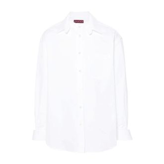 Gucci Formal Shirts, male, White, Size: M Cotton Poplin Shirt with Gucci Detail