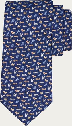 Ferragamo Men Dogs print silk tie Blue