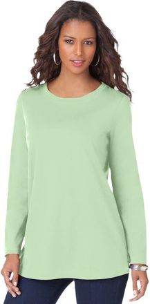 Roaman's Plus Size Ultimate Cotton Crewneck Long Sleeve Tee in Green Mint at Nordstrom, Size Medium