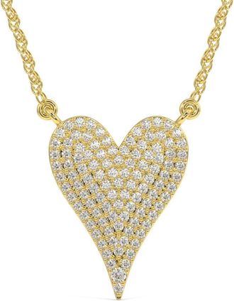 Pompeii3 1Ct Heart shape Natural Diamond Pave Pendant in White or Yellow Gold Necklace