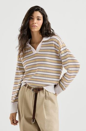 Brunello Cucinelli Knit polo with sparkling stripes in Yellow at Nordstrom, Size Xx-Large Eu