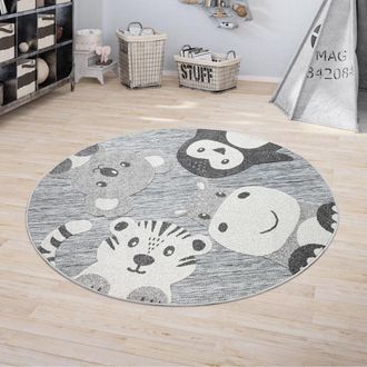 Paco Home Paco Home - Alfombra Infantil Juegos Cuarto Redonda Chicos Chicas Moderna Animales Gris &Oslash; 200 Cm Redondo