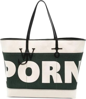 J.W.Anderson XL Anker Canvas & Leer Tote - Heren - Shoppers - Wit - ONE Size - Leer - Tassen