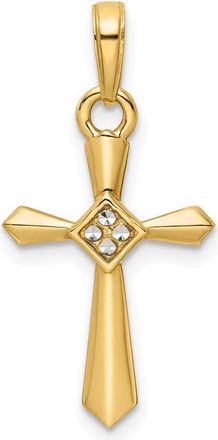 Diamond2Deal 14k Yellow Gold Rhodium Diamond-Cut Cross Pendant