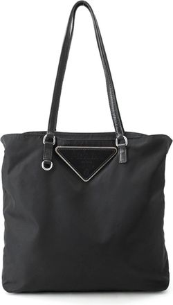 Prada Black Nylon Leather Handbag Tote Bag (Pre-Owned)