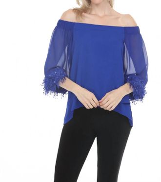 Joseph Ribkoff Off-Shoulder Fringe Trim Top In Royal Sapphire