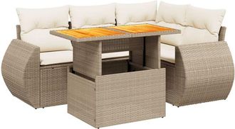 vidaXL Juego De Sof&aacute;s Jard&iacute;n Con Cojines 5 Pzas Rat&aacute;n Sint&eacute;tico Beige Vidaxl