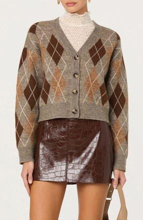 ASTR the Label Ashtyn Argyle Cardigan in Brown Argyle at Nordstrom Rack, Size Medium