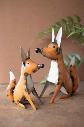 Kalalou Set Of Two Recycled Iron Foxes
