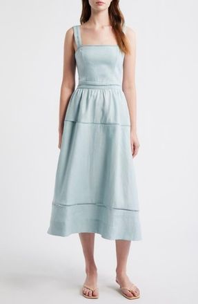 Reformation Everett Linen Midi Sundress in Aquamarine at Nordstrom, Size 10