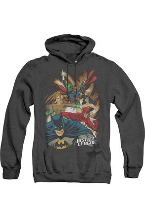 Gildan Justice League of America Starburst Adult Heather Hoodie / Hooded Sweatshirt