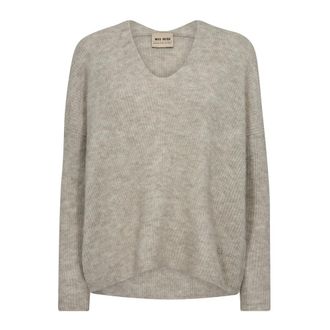 Mos Mosh Jersey de Punto con Cuello en V Gris Pluma - Knitwear - Mujer - Gris - XS
